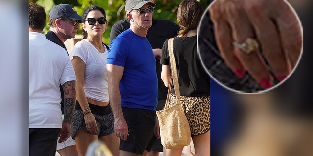 Lauren Sanchez was spotted wearing a massive diamond ring while vacationing in St. Barts with Amazon founder boyfriend Jeff Bezos.
