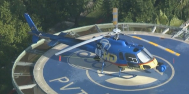 KABC's news chopper AIr7HD can be seen after it landed after collided with a drone on Wednesday.