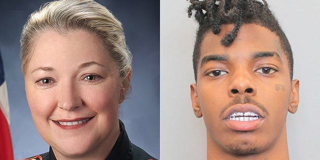 Tavores Henderson, 21, was arrested Thursday in the death of Nassau Bay Sgt. Kaila Sullivan, left. (Harris County Sheriff's Office / AP/Nassau Bay Police Department)