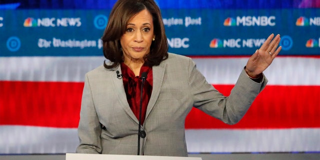 Democratic presidential candidate Sen. Kamala Harris, D-Calif., speaks during a Democratic presidential primary debate, Wednesday, Nov. 20, 2019, in Atlanta. (AP Photo/John Bazemore)