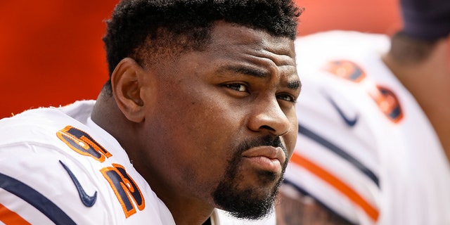 Chicago Bears linebacker Khalil Mack (52) on the bench before the game against the Denver Broncos at Empower Field at Mile High, Sept. 15, 2019. (Isaiah J. Downing-USA TODAY Sports)