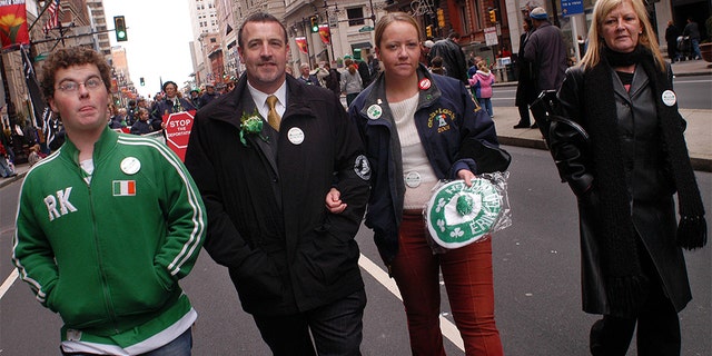 Malachy McAllister, second from left, and his family members march in Philadelphia's St. Patrick's Day parade in 2004. (Photo by William Thomas Cain/Getty Images)