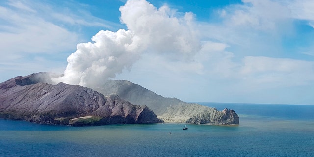 This Dec. 9, 2019, photo provided by Auckland Rescue Helicopter Trust, shows the eruption of the volcano on White Island, New Zealand.