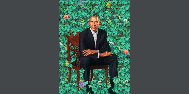 The finished work of art featured a 7-foot portrait of former President Barack Obama sitting in a field of flowers. (Smithsonian)