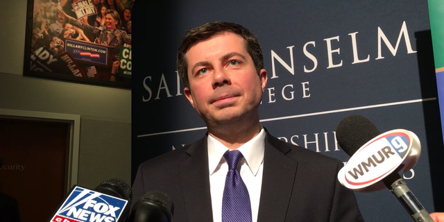 Then-Democratic presidential candidate Pete Buttigieg speaks to Fox News during a stop in New Hampshire