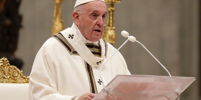 Pope Francis celebrates Christmas Eve Mass in St. Peter's Basilica at the Vatican, Tuesday, Dec. 24, 2019.