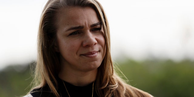 New York Yankees minor league hitting coach Rachel Balkovec speaks to reporters during the Major League Baseball winter meetings Tuesday, Dec. 10, 2019, in San Diego. Balkovec is believed to be the first woman hired as a full-time hitting coach by a major league organization. (AP Photo/Gregory Bull)
