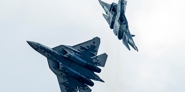 In this file photo taken August 2019, Russian Air Force Sukhoi Su-57 fifth-generation fighter jets perform during an air show, outside Moscow. Russia is now developing a new stealth fighter. (AP)