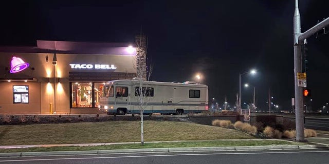 The Kennewick Police Department shared photos of the RV to their Facebook page, showing the vehicle stuck and facing the wrong way.