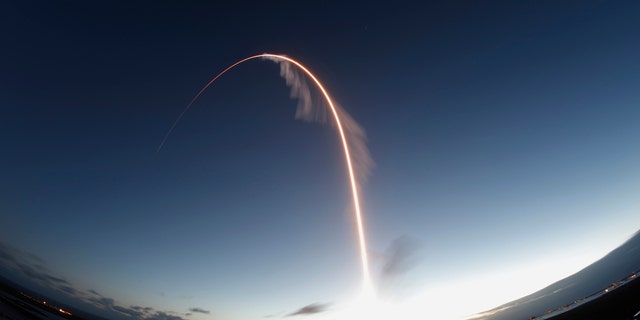 A time exposure of the United Launch Alliance Atlas V rocket carrying the Boeing Starliner crew capsule on an Orbital Flight Test to the International Space Station lifts off from Space Launch Complex 41 at Cape Canaveral Air Force station, Friday, Dec. 20, 2019, in Cape Canaveral, Fla. (AP Photo/Terry Renna)