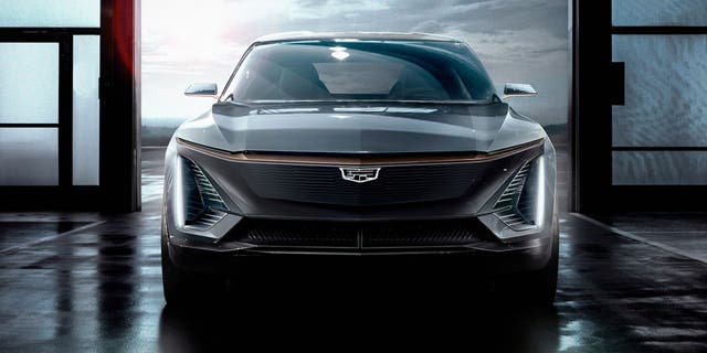 Cadillac's first electric crossover is previewed in this sketch.