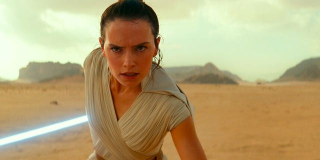 This image released by Disney/Lucasfilm shows Daisy Ridley as Rey in a scene from "Star Wars: The Rise of Skywalker." (Disney/Lucasfilm Ltd.)