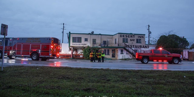 Emegency crews were investigating after a tractor trailer destroyed the Desert Inn and Restaurant in Yeehaw Junction, Fla., Sunday.