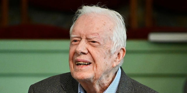 Na snímku z roku 2019 bývalý prezident Jimmy Carter vyučuje v nedělní škole v baptistickém kostele Maranatha v Plains ve státě Ga. (AP Photo/John Amis, File)