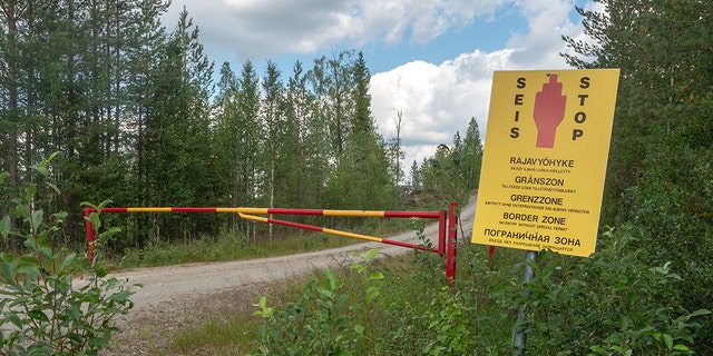 No entry sign at border zone between Finland and Russia