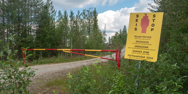 No entry sign at border zone between Finland and Russia