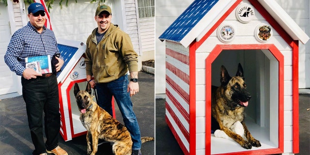New Jersey police dog, Army vet partner accept donated patriotic doghouse 1 Lou DiBella, left, built a patriotic doghouse for Hackettstown Police Department K-9 Jada and her partner Ptl. Christopher Laver, an Iraq War vet.