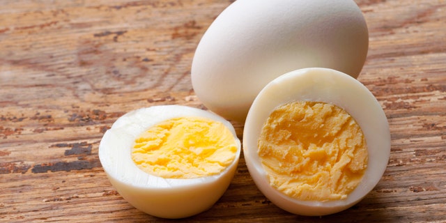 Fresh hard-boiled eggs are shown here. Make sure to mash the cooked yolks until they're smooth. 