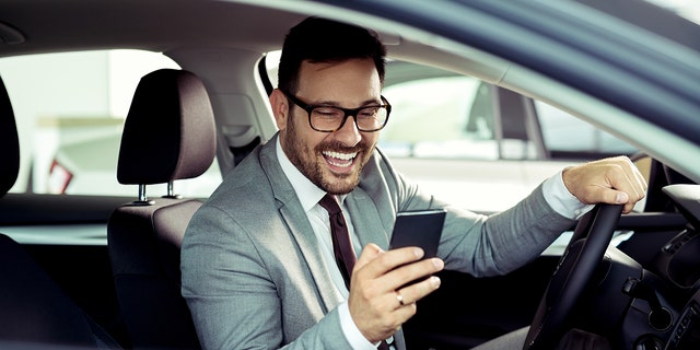 Businessman using mobile phone in the car (iStock)