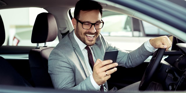 Businessman using mobile phone in the car (iStock)