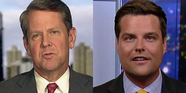 Georgia Gov. Brian Kemp, left, has been feeling some pressure from U.S. Rep. Matt Gaetz, R-Fla., right, over Georgia's upcoming U.S. Senate vacancy.