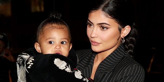 Kylie Jenner and daughter Stormi Webster arrive at Nobu restaurant on May 03, 2019, in New York City. (Photo by Pierre Suu/GC Images)