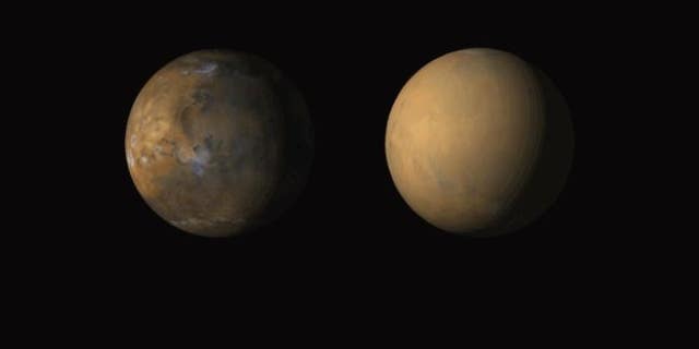 The Mars Color Imager (MARCI) camera onboard NASA's Mars Reconnaissance Orbiter (MRO) shows the typical state of Mars, seen here in May 2018, and what the planet looked like during a planet-encircling dust storm in July 2018.