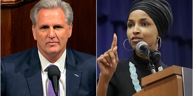 Rep. Kevin McCarthy's reference to a past remark by a fellow Squad member reportedly irritated Rep. Ilhan Omar on Wednesday.