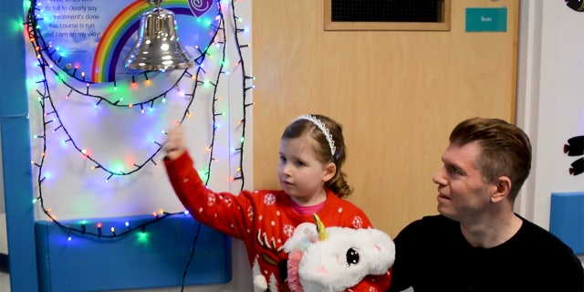 Mia rang the "end of treatment" bell on Dec. 17 and celebrated this weekend with her parents and sister.