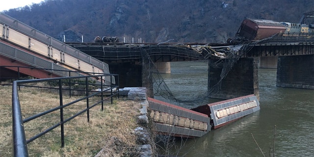 The derailment Saturday of CSX freight train could be seen from downtown Harpers Ferry in West Virginia.