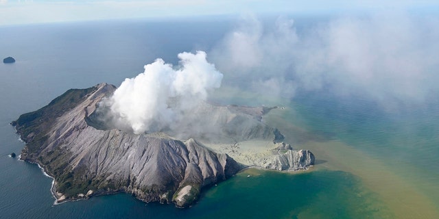 This aerial photo shows White Island after its volcanic eruption in New Zealand Monday, Dec. 9, 2019.