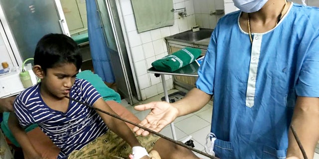 Ayush was rushed to the hospital after he fell off a stool and landed on a steel rod.
