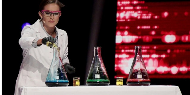 The crowd was stunned as Schrier conducted a demonstration of the catalytic decomposition of hydrogen peroxide.
