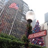 The Christmas tree in FOX Square stands tall on Sixth Avenue in New York City. 