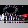 Democratic candidates pose before a presidential primary debate in Westerville, Ohio, Oct. 15, 2019. 