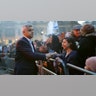 London, England: Mayor Sadiq Khan greets a member of the public during the Chanukah in the Square event at Trafalgar Square on December 22, 2019.??