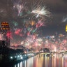 Frankfurt, Germany: Fireworks light the sky during New Year celebration. (Andreas Arnold/dpa via AP)