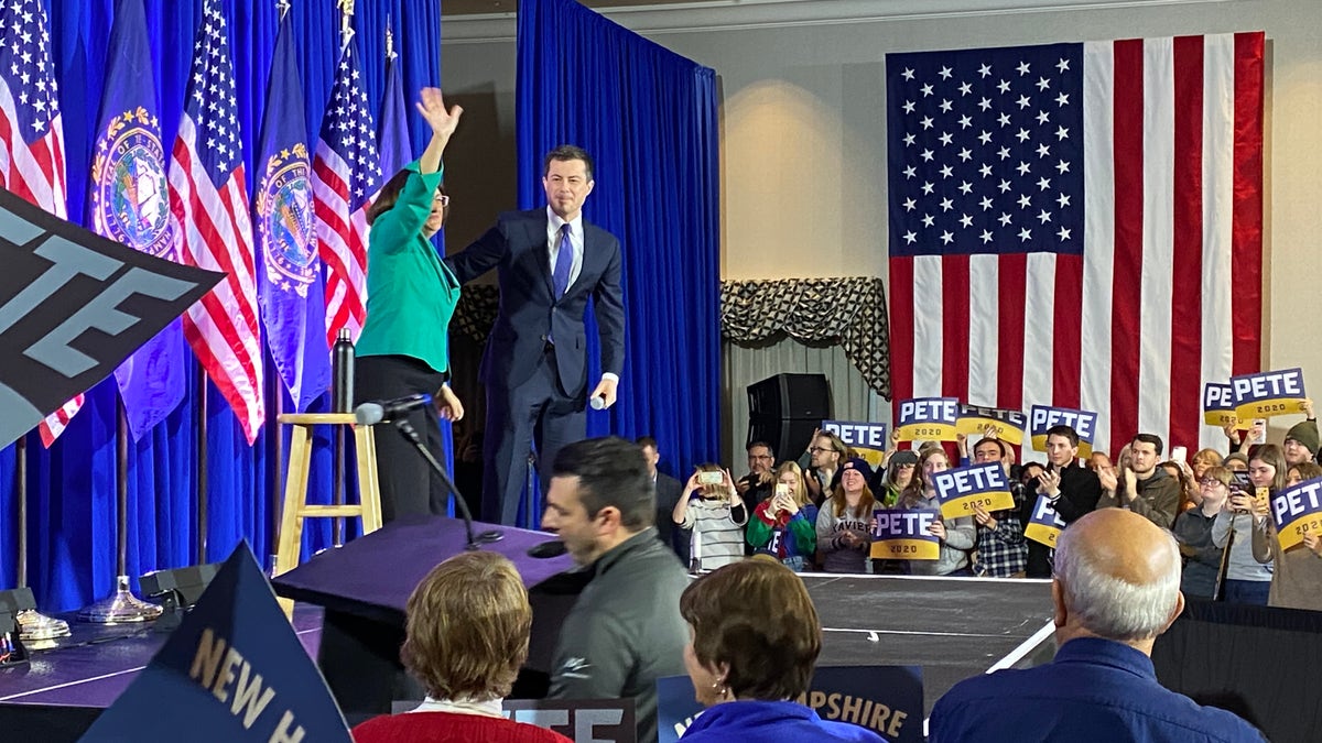 Rep. Annie Kuster of New Hampshire endorses Pete Buttigieg for the Democratic presidential nomination at a campaign event in Concord, NH