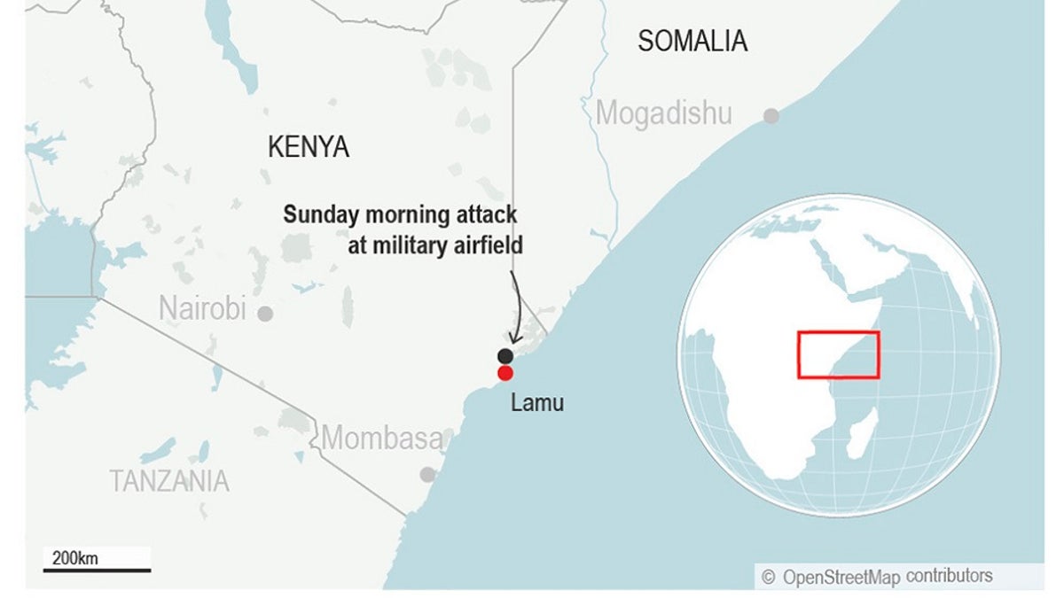 The U.S. military says a soldier was killed during a Sunday pre-dawn attack on a Kenyan airfield by the al-Shabab extremist group.