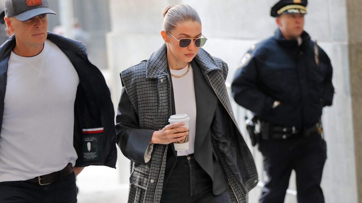 Gigi Hadid arrives at a Manhattan courthouse for Harvey Weinstein's jury selection in his trial on rape and sexual assault charges in New York, Thursday, Jan. 16, 2020.