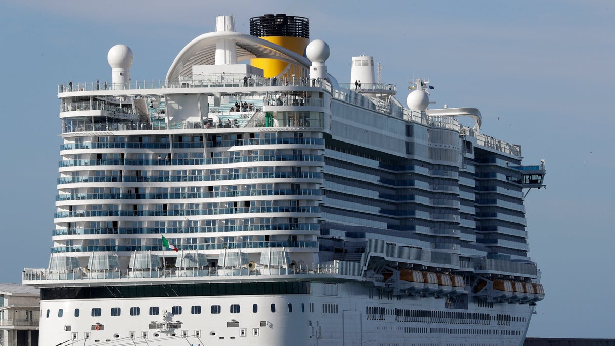 The Costa Smeralda cruise ship is docked in the Civitavecchia port near Rome, Thursday, Jan. 30, 2020. (AP Photo/Andrew Medichini)