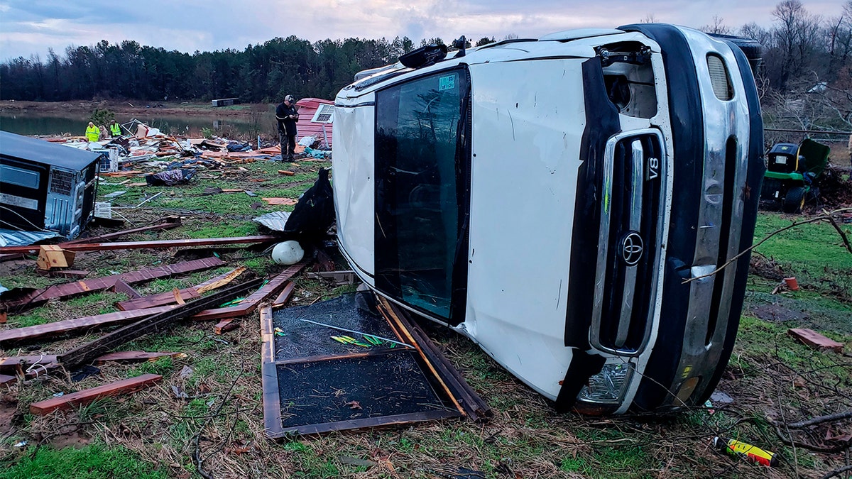 This photo provided by Bossier Parish Sheriff's Office shows damage from Friday nights severe weather, including the home of an elderly in Bossier Parish, La., on Saturday, Jan. 11, 2020. (Lt. Bill Davis/Bossier Parish Sheriff's Office via AP)