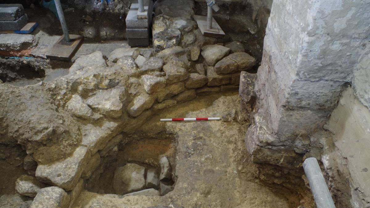 The ancient stone structures were uncovered beneath Bath Abbey in southern England.