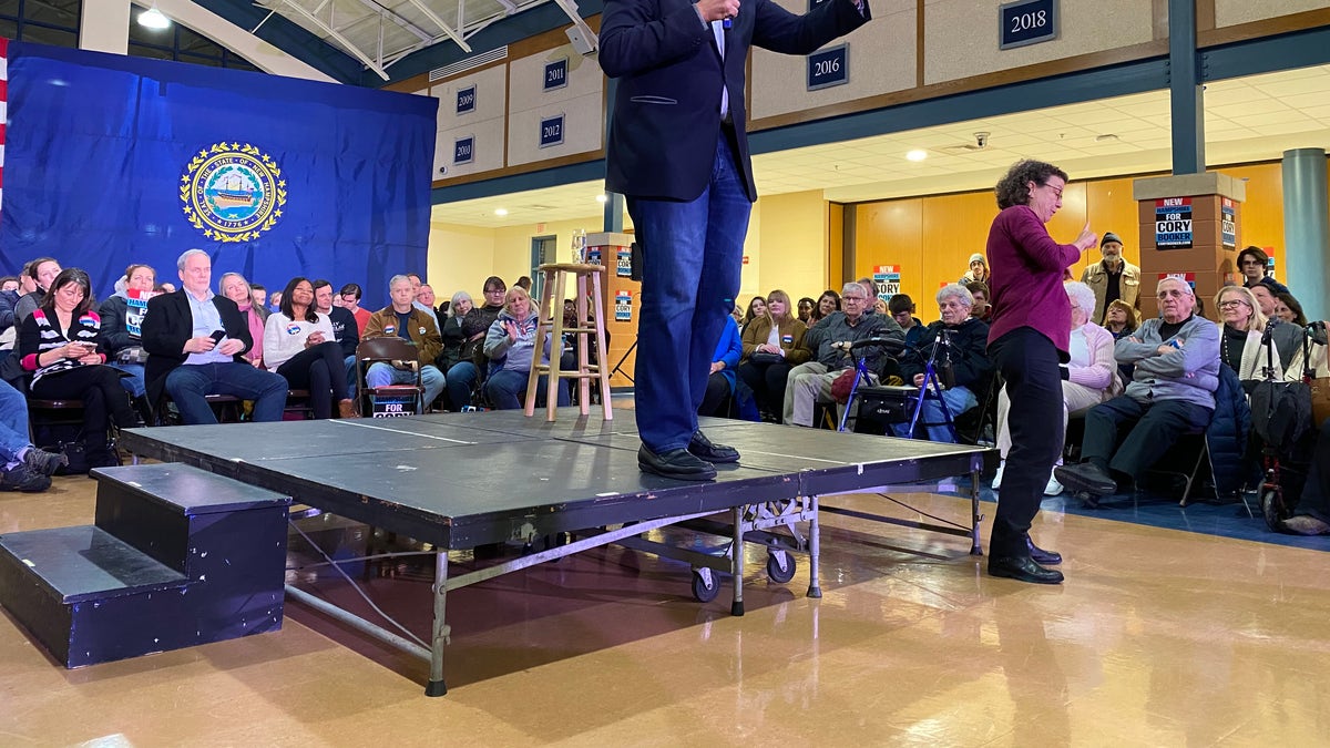 Democratic presidential candidate Sen. Cory Booker of New Jersey holds a campaign event in Exeter, NH on Jan. 2, 2020