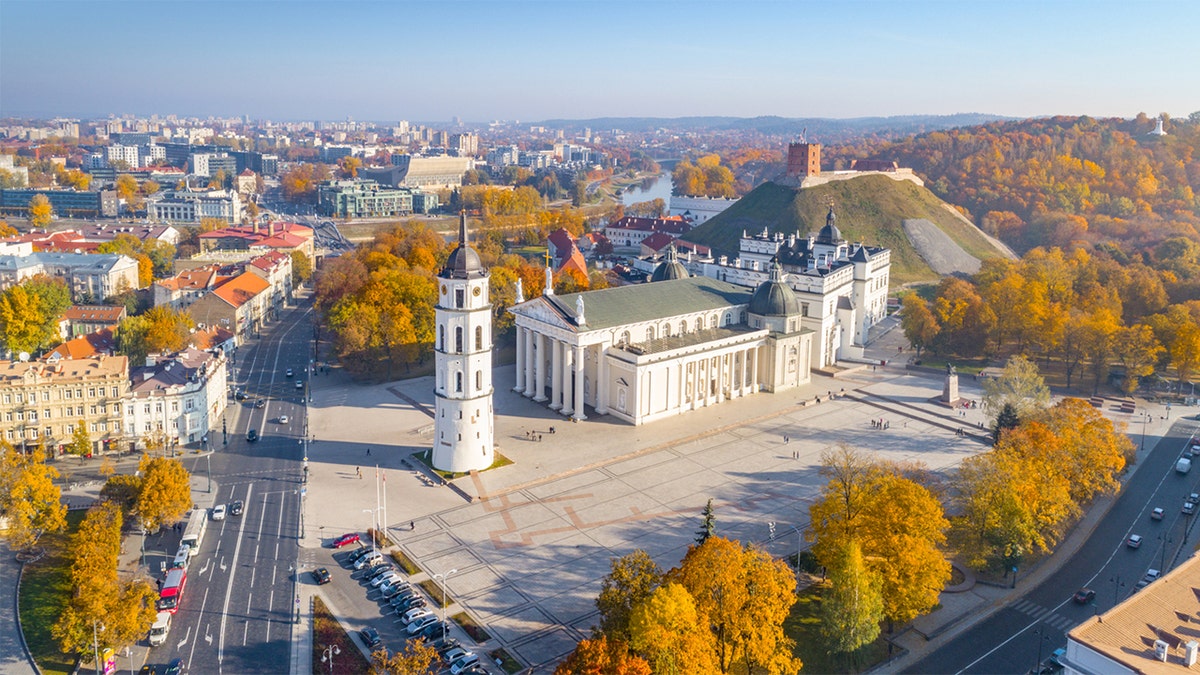 The Cathedral Square, main square of the Vilnius Old Town, Vilnius, Lithuania