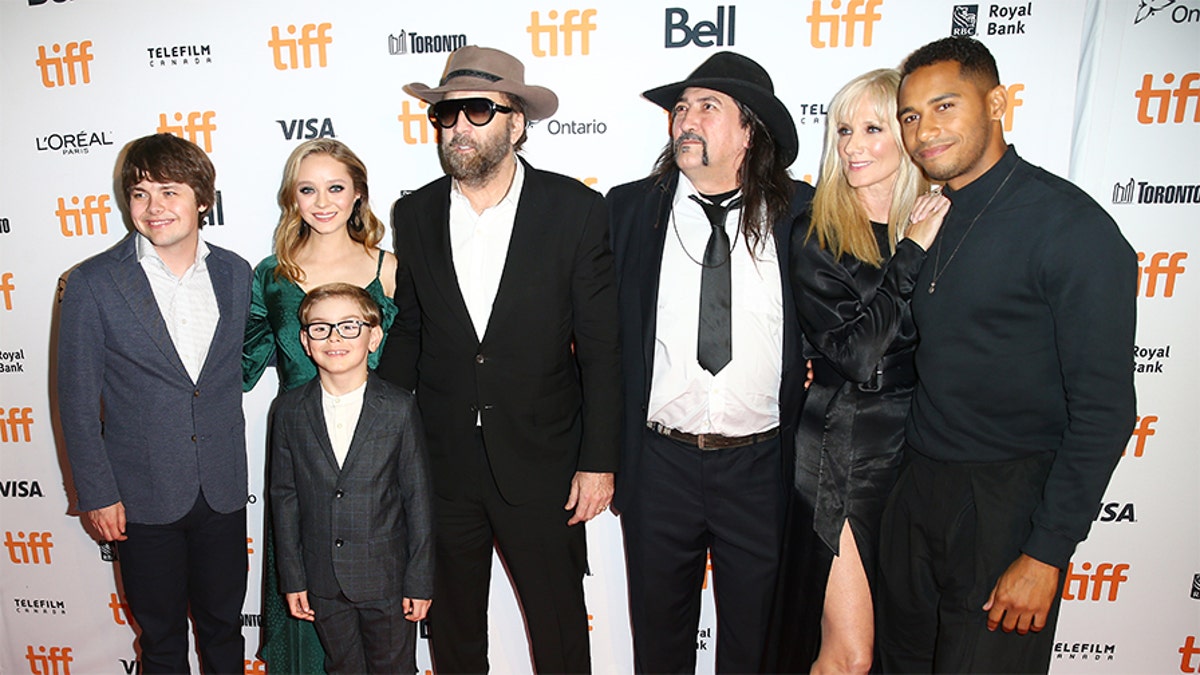 Left to right: Arthur, Julian Hilliard, Nicolas Cage, Richard Stanley, Joely Richardson and Elliot Knight attend the 'Color Out of Space' premiere during the 2019 Toronto International Film Festival at Ryerson Theatre on September 07, 2019, in Toronto, Canada.
