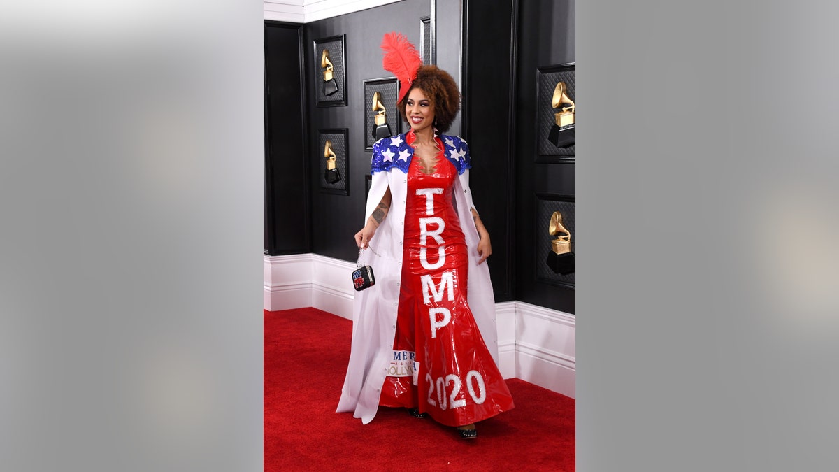 Joy Villa turned heads with yet another pro-Trump inspired gown on Jan. 26.