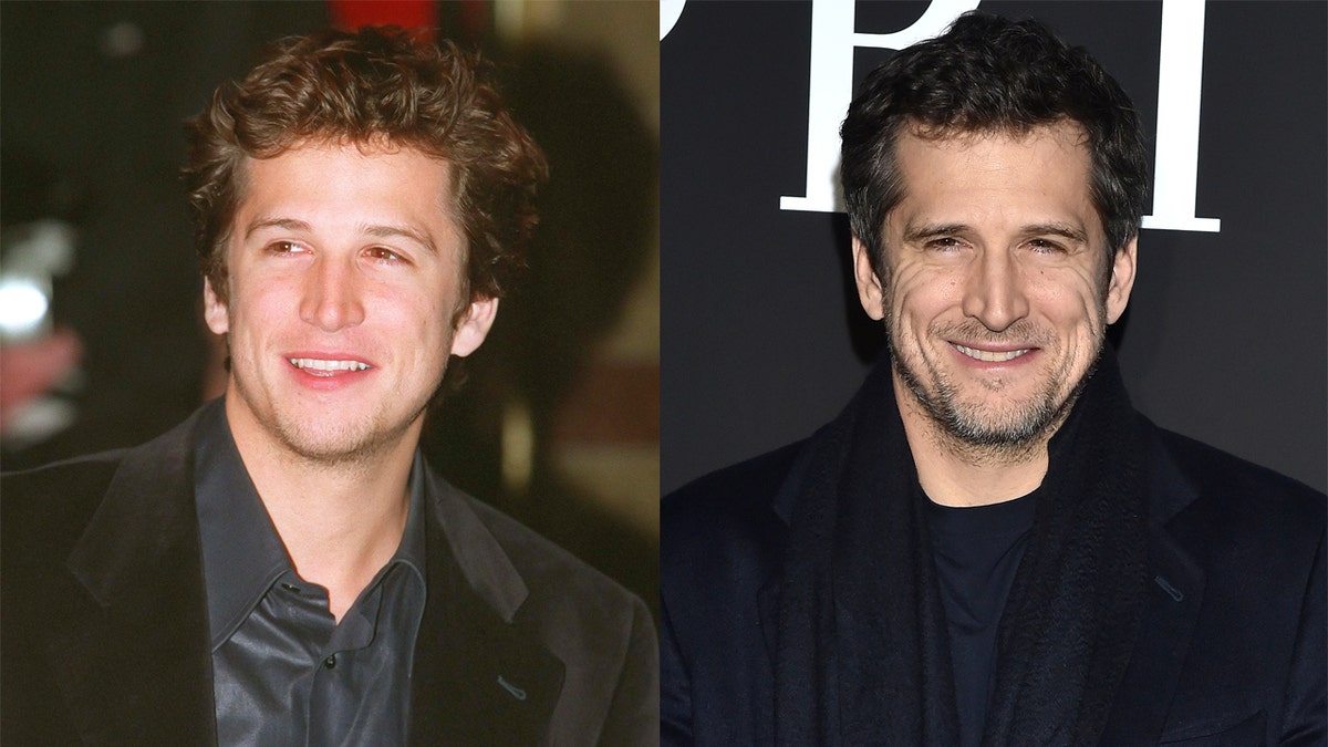 Guillaume Canet at the premiere of "The Beach" (left) and at Paris Fashion Week 2020 (right).