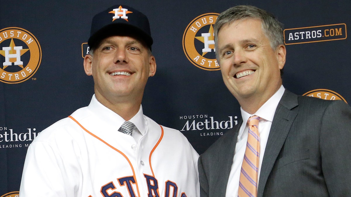 Hinch and Luhnow were fired Monday, Jan. 13, 2020, after being suspended for their roles in the team's extensive sign-stealing scheme from 2017. (AP Photo/Pat Sullivan, File)