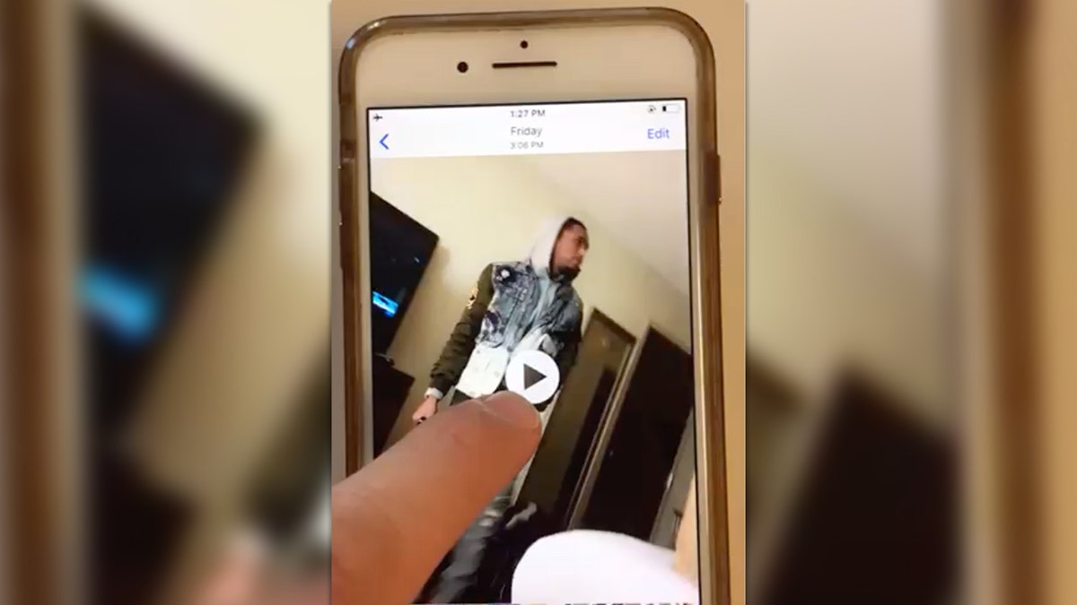Screenshot from cellphone video that according to prosecutors shows Trent Knight in a hotel room as he and Jody Wafer rehearsed a kidnapping.